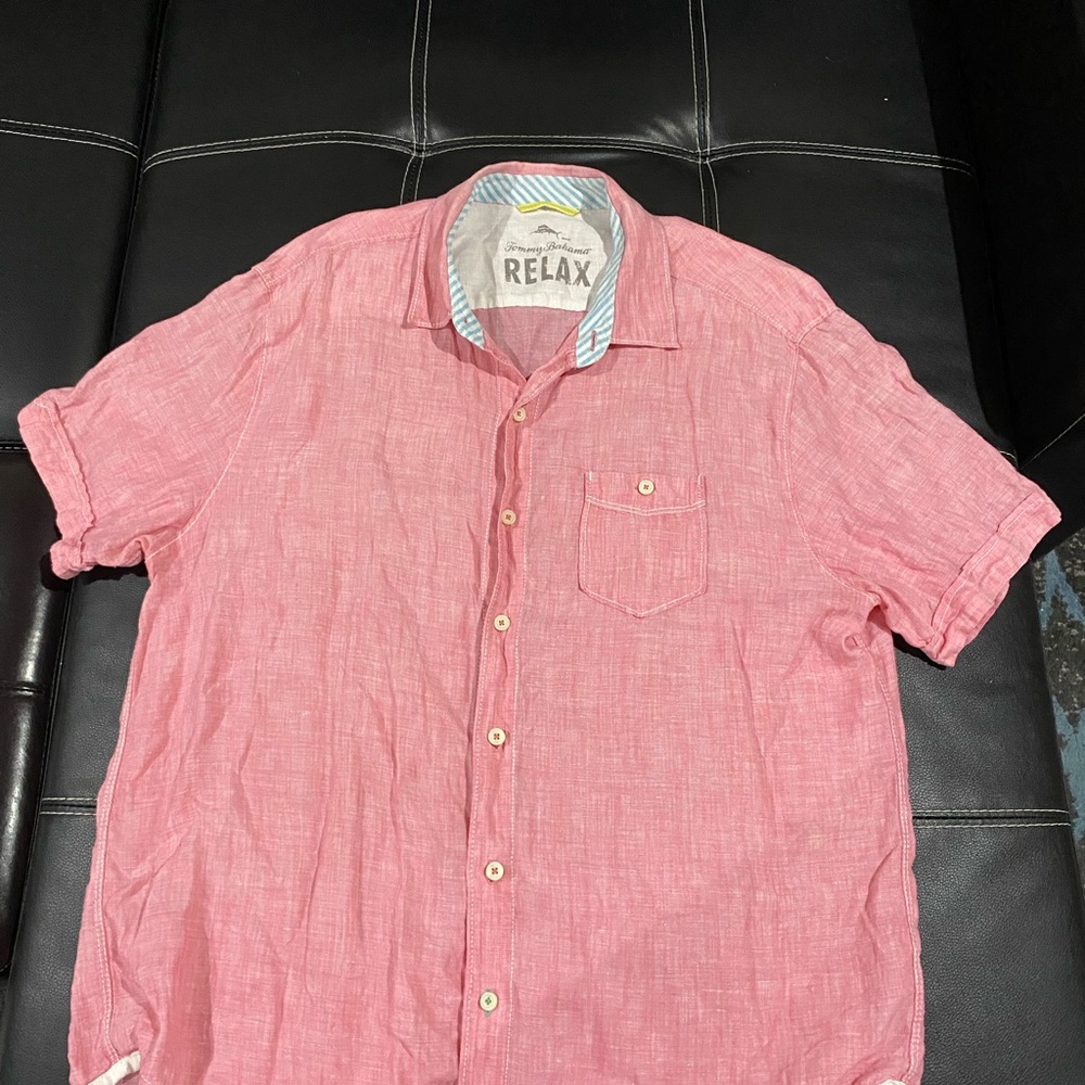 Tommy Bahama pink linen shirt pink relax size L 100% linen men’s shirt